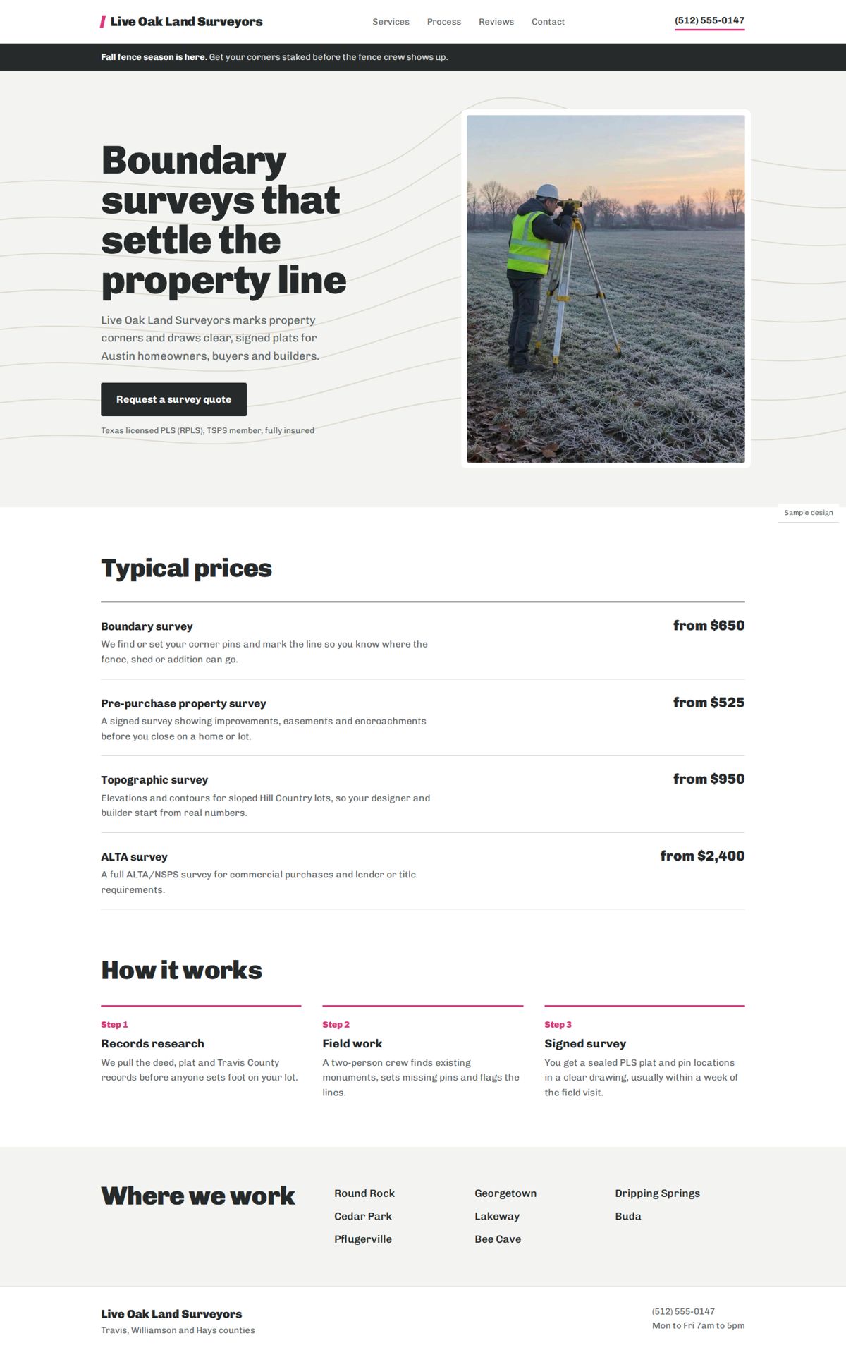 Full page of a sample business website, desktop view